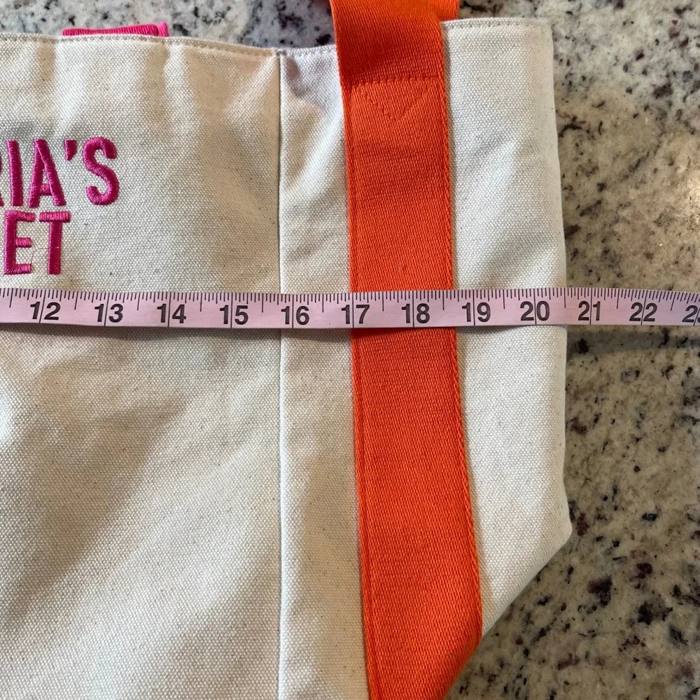 Victoria's Secret Tote Bag Womens Large Cream Pink‎ Orange Beach Y2K Canvas Bag